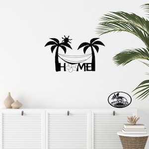 Metal Wall Art, Island Home Decor With Plumeria Flower Hammock, Tropical Beach House Sign Hanging Hawaiian Hawaii Ocean Sea Sign