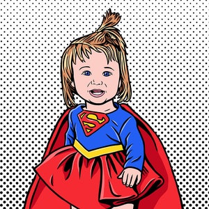Super Kid no estilo POP ART \ Estilo Roy Lichtenstein \ Ilustração de retrato personalizada \ Para uso digital e impressão pessoal \ Personalizado
