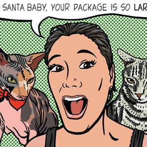 Ilustración de retrato para tarjeta navideña / Estilo POP ART / Retrato personalizado y fondo personalizado / Para uso digital e impresión personal
