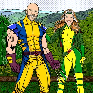 Wolverine & Rouge \ Retrato de casal no estilo POP ART \ Estilo Roy Lichtenstein \ Para uso digital e impressão pessoal \ Retrato de super-herói