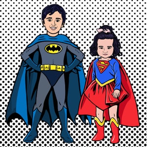 Criança super-heroína no estilo POP ART \ Estilo Roy Lichtenstein \ Ilustração de retrato personalizada \ Para uso digital e impressão pessoal \ Personalizado
