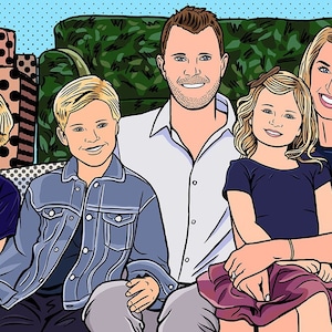 Custom Family Portrait in the POP ART Style for Digital Use and Personal Print / Roy Lichtenstein Style / Personalized / Custom Background