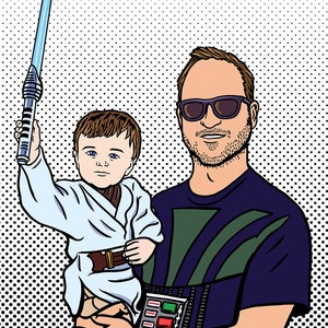 Personalisierte Portrait Illustration für Vater / Pop Art Stil / Personalisiertes Portrait & benutzerdefinierter Hintergrund / Für den digitalen Gebrauch und persönlichen Druck