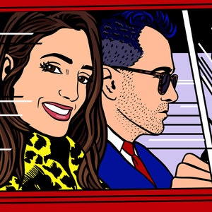 Custom Couple Portrait in the Car / POP ART style / Roy Lichtenstein Style / For Digital Use and Personal Print / Personalized Portrait