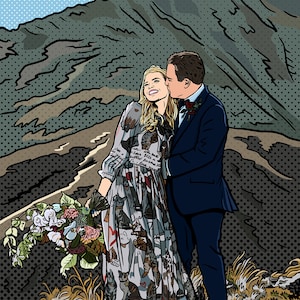 Portrait cadeau de couple personnalisé avec arrière-plan étendu / Portraits complets du corps / dans le style POP ART / Pour une utilisation numérique et une impression personnelle