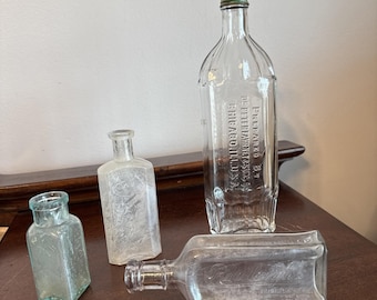 4 - Antique To Vintage Medicine Pharmacy Embossed Bottles: Chicago, Laporte, IN