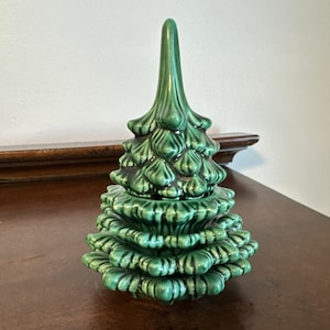 Vintage Ceramic Christmas Tree Lighter & Ashtrays 6 pieces 70&#39;s Hand Painted