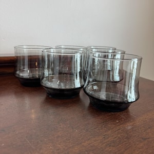 6 - Vintage Libbey Impromptu Smoke Gray/black Beverage Glass  MCM
