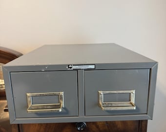 Archivador de tarjetas de índice de 3x5 con dos cajones SteelMaster vintage, color gris, EE. UU.