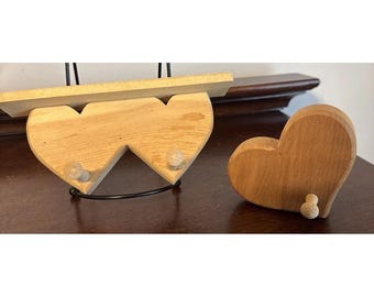 2 - Small Vintage Wood Heart Shaped Shelf & Peg Hooks