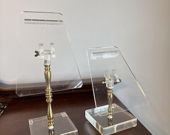2 Brass Stem Shoe Hat Store Displays Stands Vintage Acrylic Set