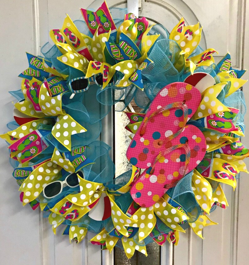 Summer Wreath Beach Wreath Door Wreath Mesh Wreath Flip Flop Wreath Indoor Wreath Welcome Wreath Spring Wreath Outdoor Wreath