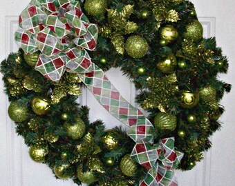 Christmas Wreath, Green Wreath, Lime Green, Christmas decoration, Traditional Christmas, Door decoration, Holiday Wreath