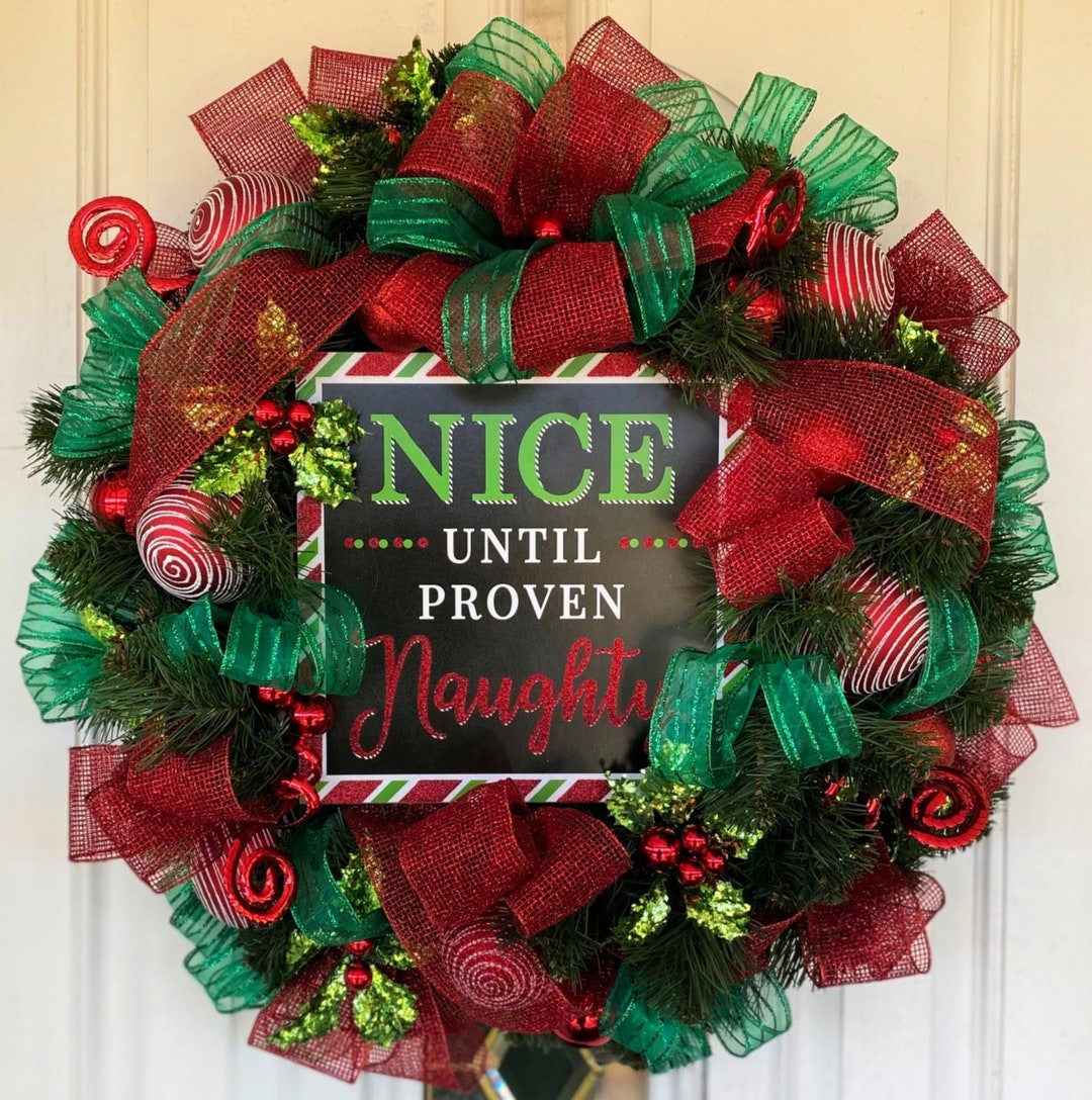 Funny Christmas Wreath for Front Door, Whimsical Christmas Wreath, Red