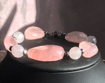 Quartz rose & bracelet en hématite