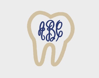 Dentist Tooth Monogram Border embroidery file in 7 sizes (2" to 7") (Font NOT included) - INSTANT DOWNLOAD - Item # 2056