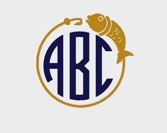 Fishing Monogram Border embroidery file (With FONT INCLUDED) in 3 sizes to fit 1", 2" & 3" fonts - Instant Download - Item # 2048