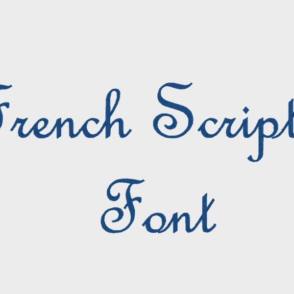French Script Embroidery Machine Font in multiple file formats, 1/2, 1, 2 & 3 inch letters and numbers - INSTANT DOWNLOAD - Item # 1048