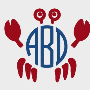 May include: A blue and red crab monogram with the letters "ABD" in a circle.