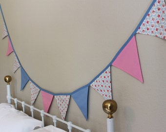 Nursery, baby shower, pink and blue pennant flags, bunting, banner, garland string - 9 Foot Long - Double sided high quality