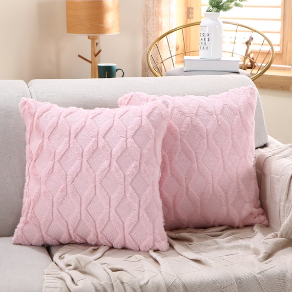 Set Of 2 Embroidered Decorative Pillows, Inserts & Covers, Accent Pillows,  Throw Pillows With Cushion Inserts Included 18X18 (Pink)
