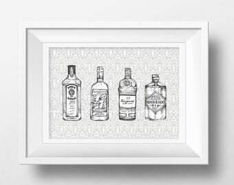 Gin Print | Original Illustration Artwork | Rustic Art Print