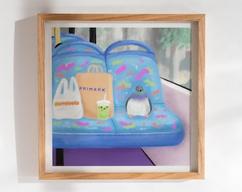 Art Print | "Sorry, this seat's taken" Pigeon | Pastel Style Print
