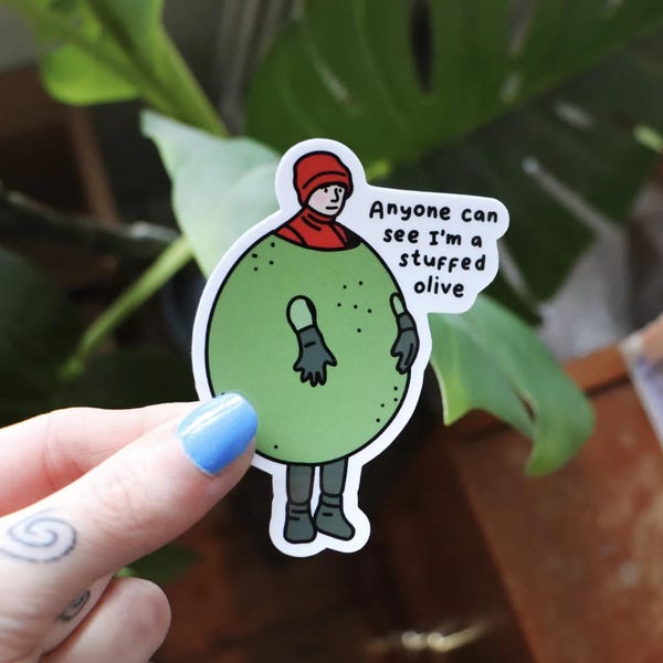 Stuffed Olive Vinyl Sticker / Laptop Sticker, Phone Case Sticker / @heyhunsitsnicole