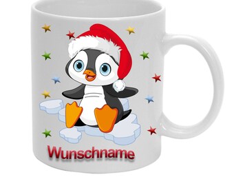 Tasse Pinguin + Name Kinderbecher Weihnachten