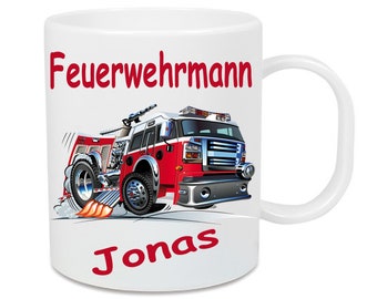 Tasse aus Kunststoff Feuerwehr Feuerwehrmann + Name