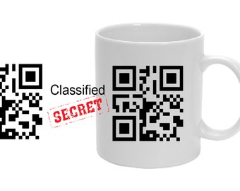 Personalisierte Tasse mit QR Code   mit geheimer Botschaft: Agent X