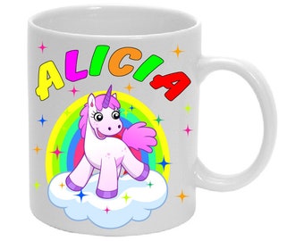 Tasse mit Namen  Geburtstagstasse Einhorn Regenbogen