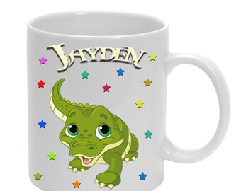 Tasse aus Kunststoff Baby- Krokodil + Name / Sterne Schnappi