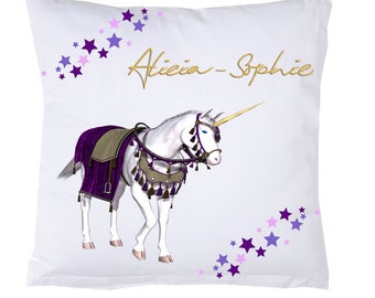 Pillow UNICORN Purple with name and stars Sleeping pillow