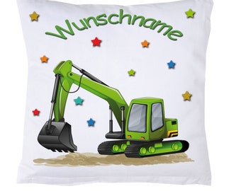 Kuschelkissen Namenskissen  Bagger Wunschname