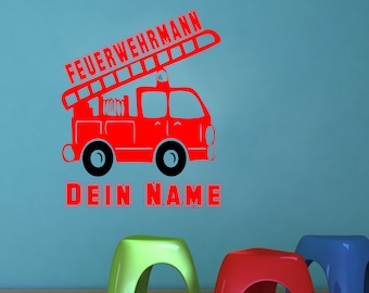 Wandtattoo Wandsticker Kinderzimmer  Feuerwehrauto mit Namen Feuerwehrmann