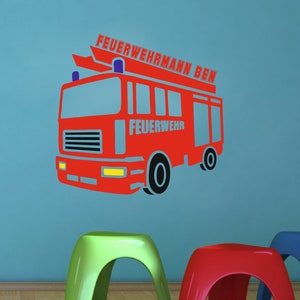 Wall tattoo wall sticker for children's room with name fire department firefighter car