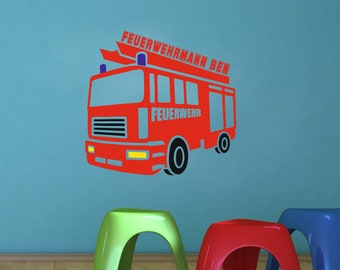 Wandtattoo Wandsticker Kinderzimmer mit Namen Feuerwehr Feuerwehrmann Auto