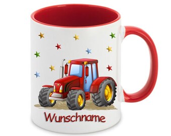 Tasse mit Namen Traktor Trekker Rot mit Sterne