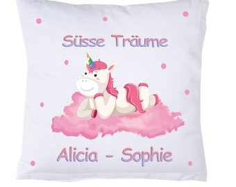 Kissen EINHORN Regenbogen mit Namen Schlafkissen