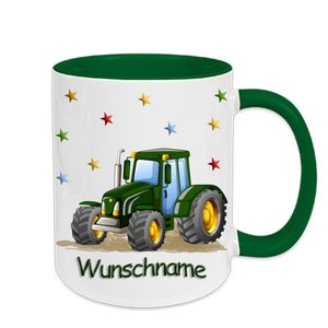 Children's cup with name Tractor with Stars Trekker Green