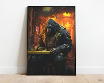 Cyberpunk-Gorilla-Poster – Digitale Druckvorlage in verschiedenen Größen