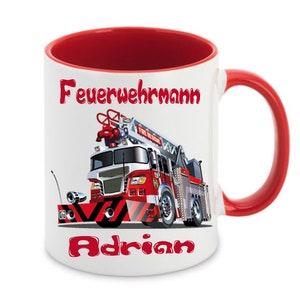 Tasse mit Namen Feuerwehr mit Leiter Feuerwehrmann Bild 1