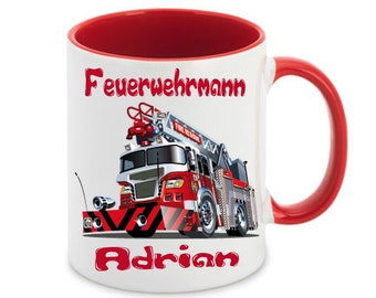 Tasse mit Namen Feuerwehr mit Leiter Feuerwehrmann