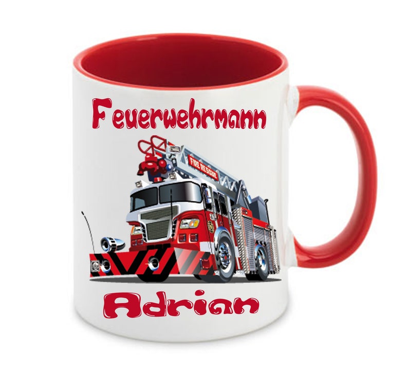 Tasse mit Namen Feuerwehr mit Leiter Feuerwehrmann Bild 1