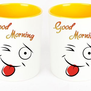 GOOD MORNING mug with funny face 3 to choose from image 1