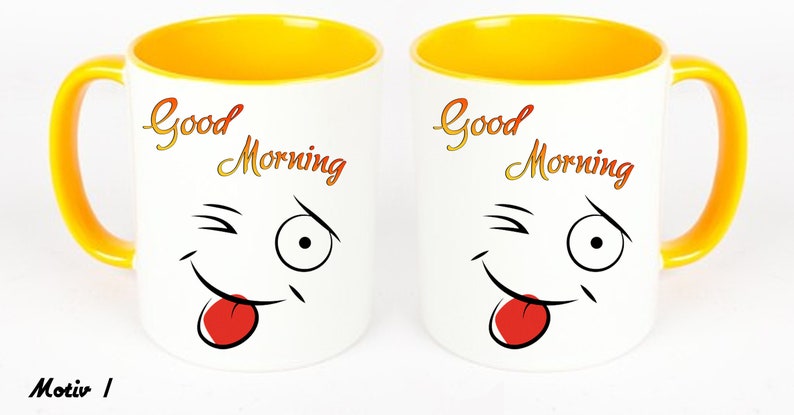 GOOD MORNING mug with funny face 3 to choose from image 1