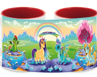 Tasse mit Namen Einhorn Drachen Regenbogen