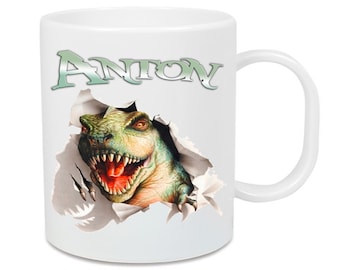 Tasse aus Kunststoff Dino T-Rex + Name