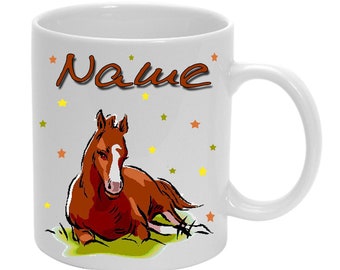 Tasse aus Kunststoff Pferd + Name Horse